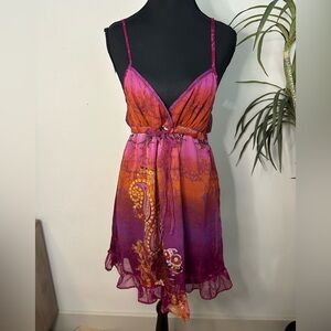 Electrik avenue Y2K chiffon mini dress fuchsia small babydoll dress